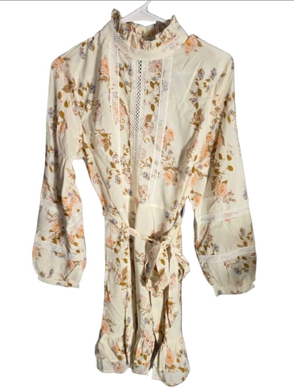 Women's EillyBazar Beige Floral Long Sleeve Dress XL Cottagecore girlhoodcore
